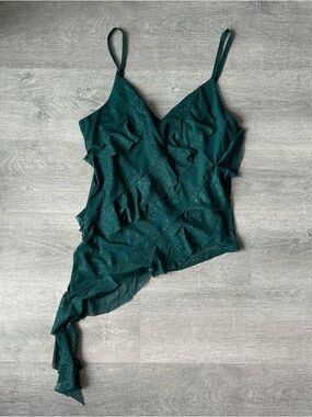 Thirty Thirty Emerald Green Sparkle glitter Ruffle Asymmetrical Cami Top